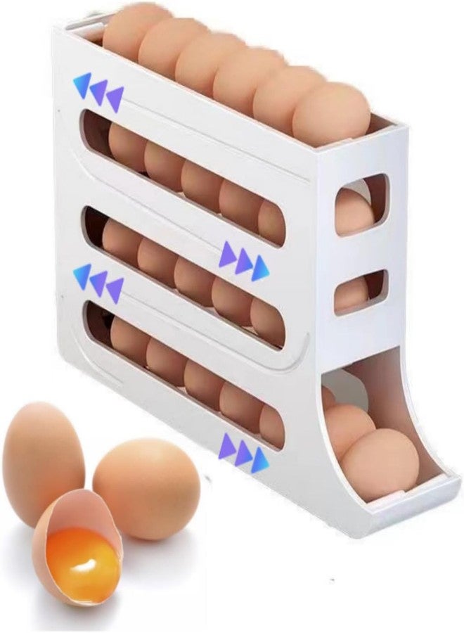 MAKRIV Automatic Rolling Egg Storage For Refrigerator, Fridge Organizer, Space Saving Refrigerator Egg Holder For Fridge ,Holds 28 Egg Storage，for Refrigerator,Kitchen,Cabinets,Tabl (White) - Image 1